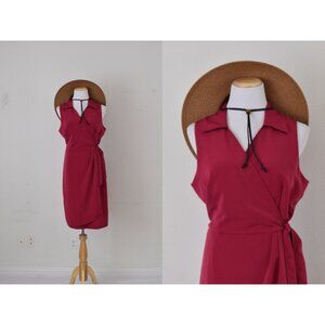 Vintage 80s‎ Magenta Polyester Wrap Dress By Tess  | size 14